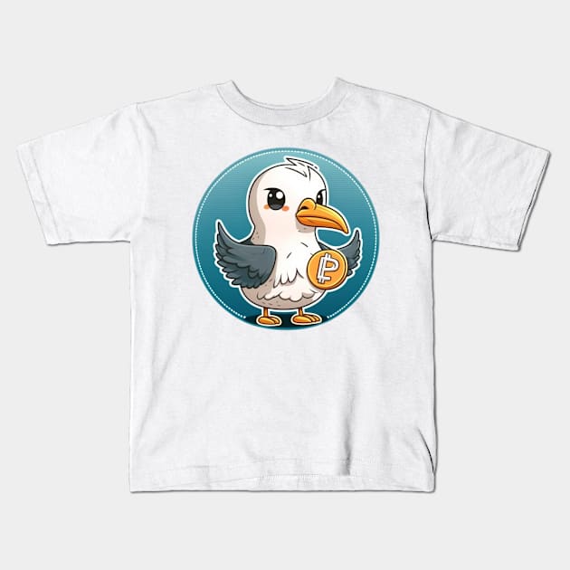 Whimsical Albatross Holding a Crypto Coin Kids T-Shirt by DesginsDone